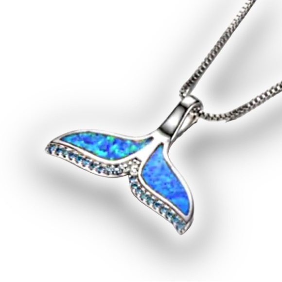 Blue Fire Opal Charm Pendant & Necklace - Picture 2 of 2